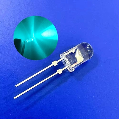 5mm Φως προειδοποίησης κυκλοφορίας LED Δίοδος 500nm Γαλάζιο πράσινο χρώμα 13800mcd Κοντά καρφίτσες
