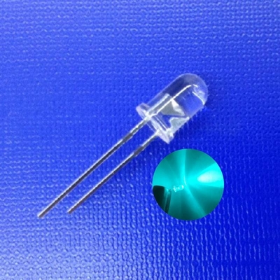 5mm Φως Προειδοποίησης Οδικής Κυκλοφορίας LED Δίοδος 45 βαθμών 500nm Μπλε πράσινο χρώμα 15000mcd Στρογγυλό σχήμα Διαυγές φακό